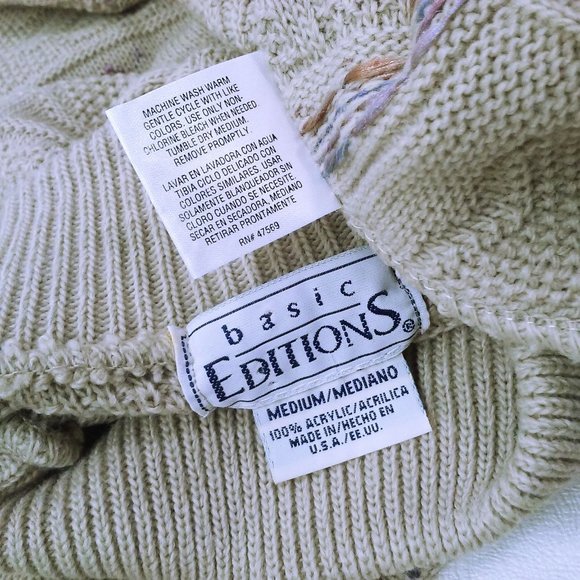 Vintage 80s Basic Editions Oversize Mockneck Tunic Sweater Lady-M Hearts Beige - Picture 7 of 9